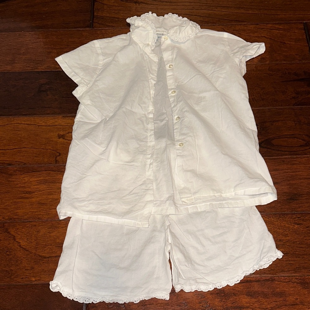 Papo d'Anjo Cream Kids Pajama Set with Ruffle Collar